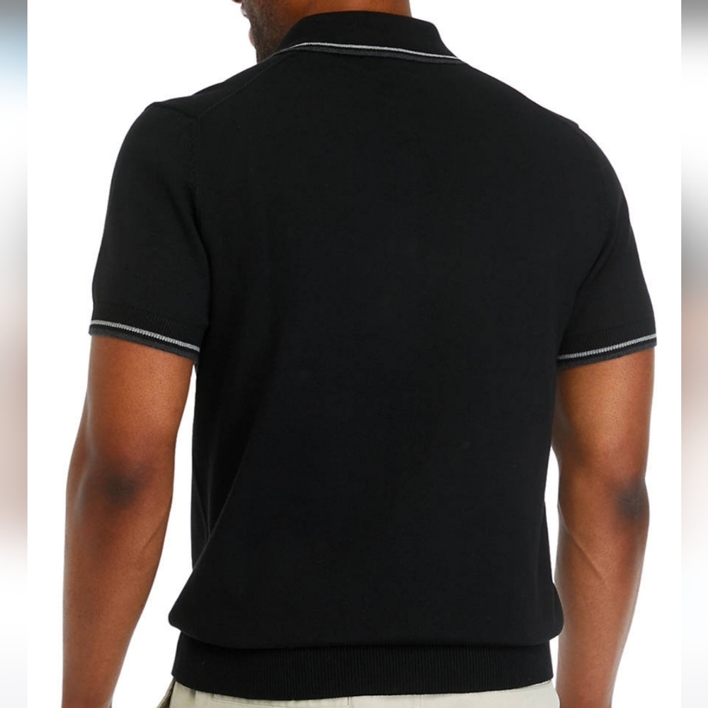 Black Polo Shirt with White Trim - Picture 3 of 5